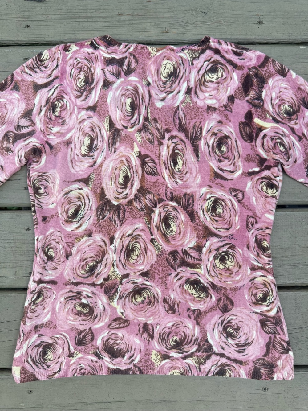 Mainbocher Dusty Pink Floral Long Sleeve Cashmere Jumper Sweater size L - Picture 9 of 14